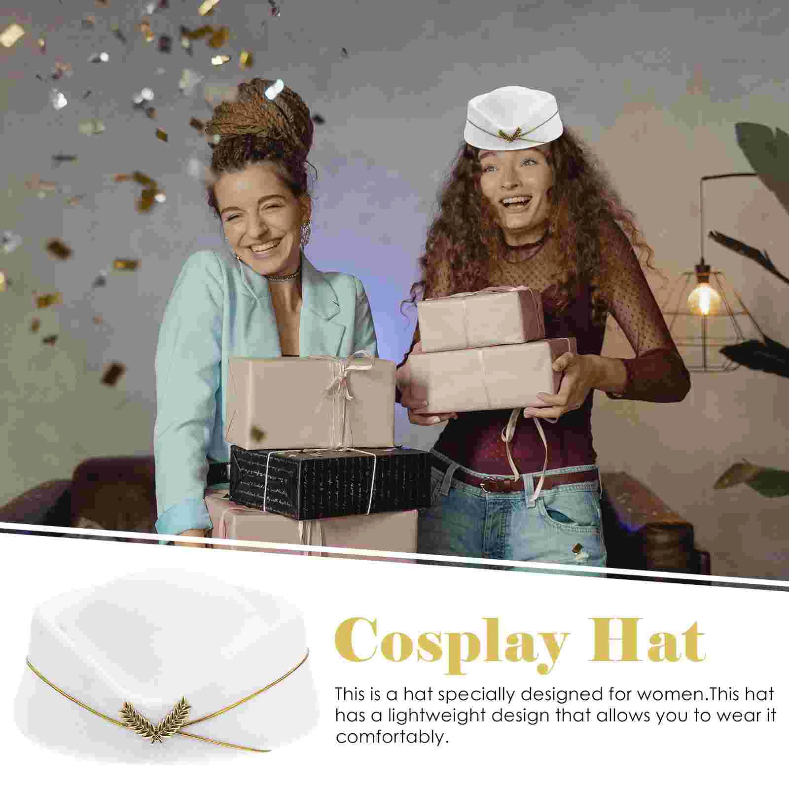 White Stewardess Hat Flight Attendant Costume Decor Airline Headwear Beret Sailor Captain Pillbox Ladies Cosplay Prop Stage