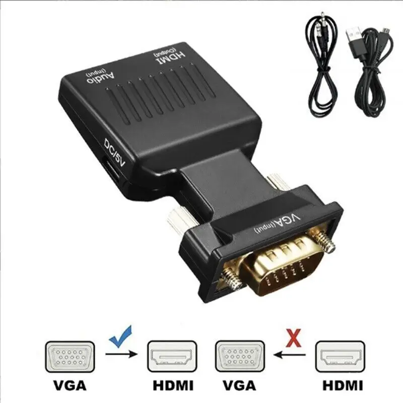 

VGA To HDMI Adapter Full HD 1080P Audio Video Converter Laptop PC to TV HDTV AV