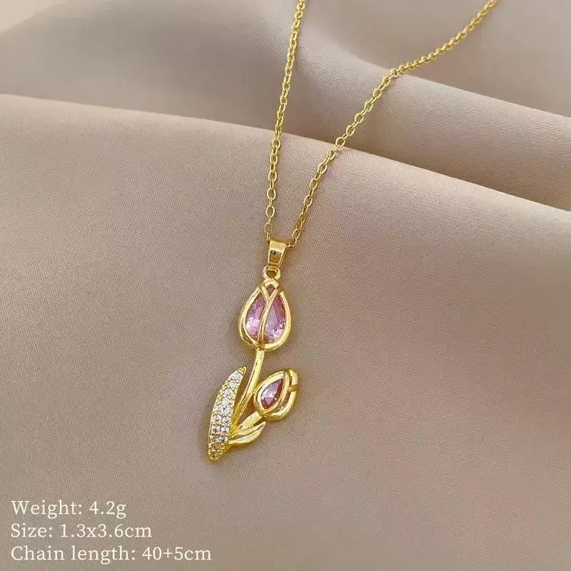 GANPUP 316L Edelstahl Bunte Kristall Blume Kirsche Anhänger Halskette Für Frauen Täglich Tragen Exquisite Hals Kette Schmuck – Detail 10