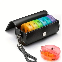 Deluxe Weekly Pill Organizer with Leather Case - Large Capacity for Vitamins, Travel & Home Use (Colorful)