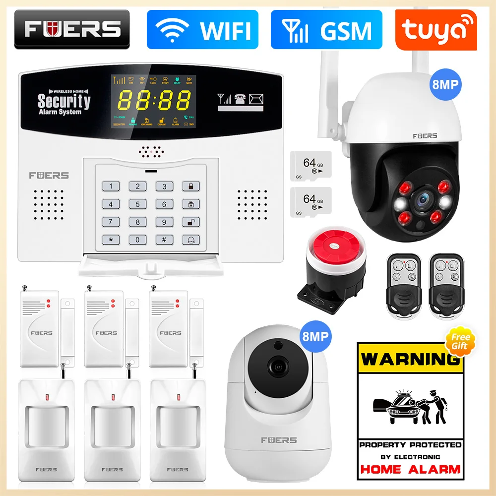 Fuers Tuya Smart WIFI GSM Сигнализация Охранная сигнализация 433 МГц Беспроводная проводная зона Ссылка на Alexa Google Датчик движения IP-камера
