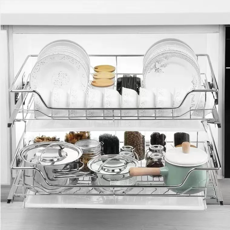 

Cajón extraíble de acero inoxidable para cocina, estante de almacenamiento para cuencos y platos