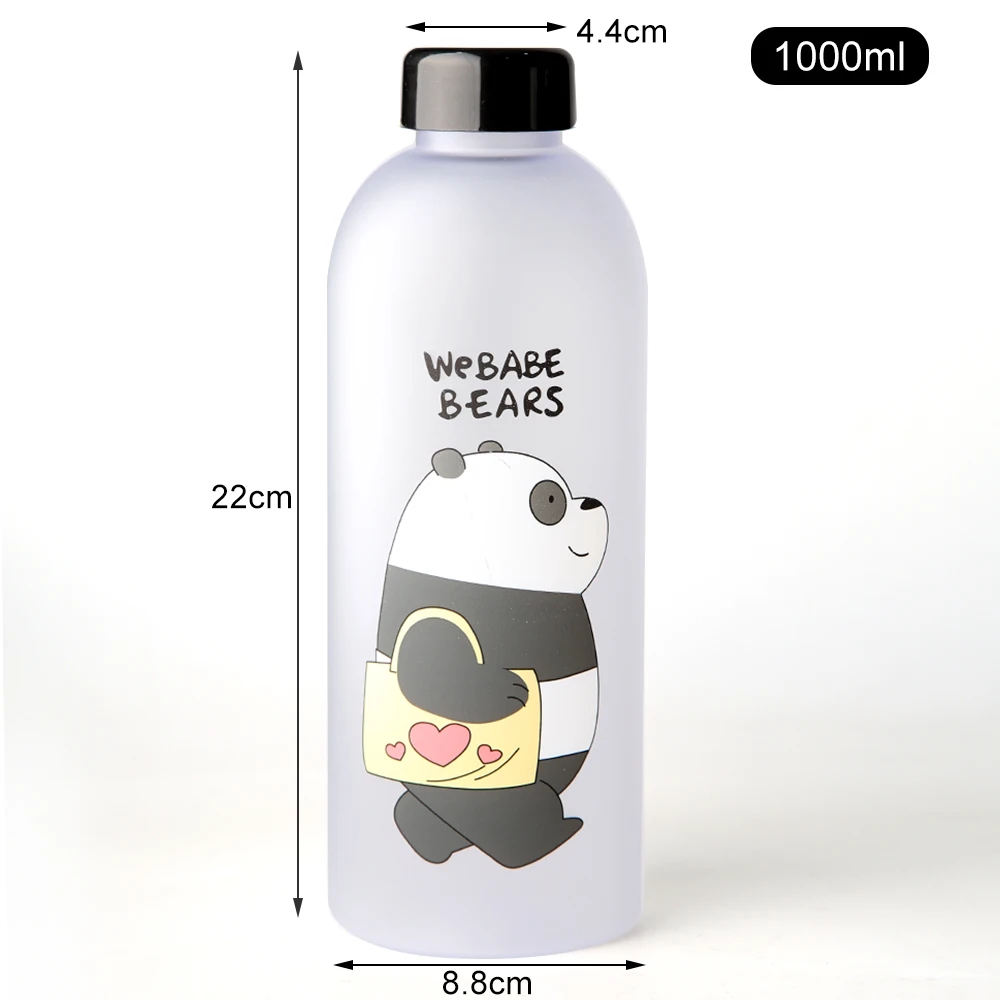 Cute Panda Bear Frosted Water Bottle with Straw - Leak-Proof 1000ml Drinkware