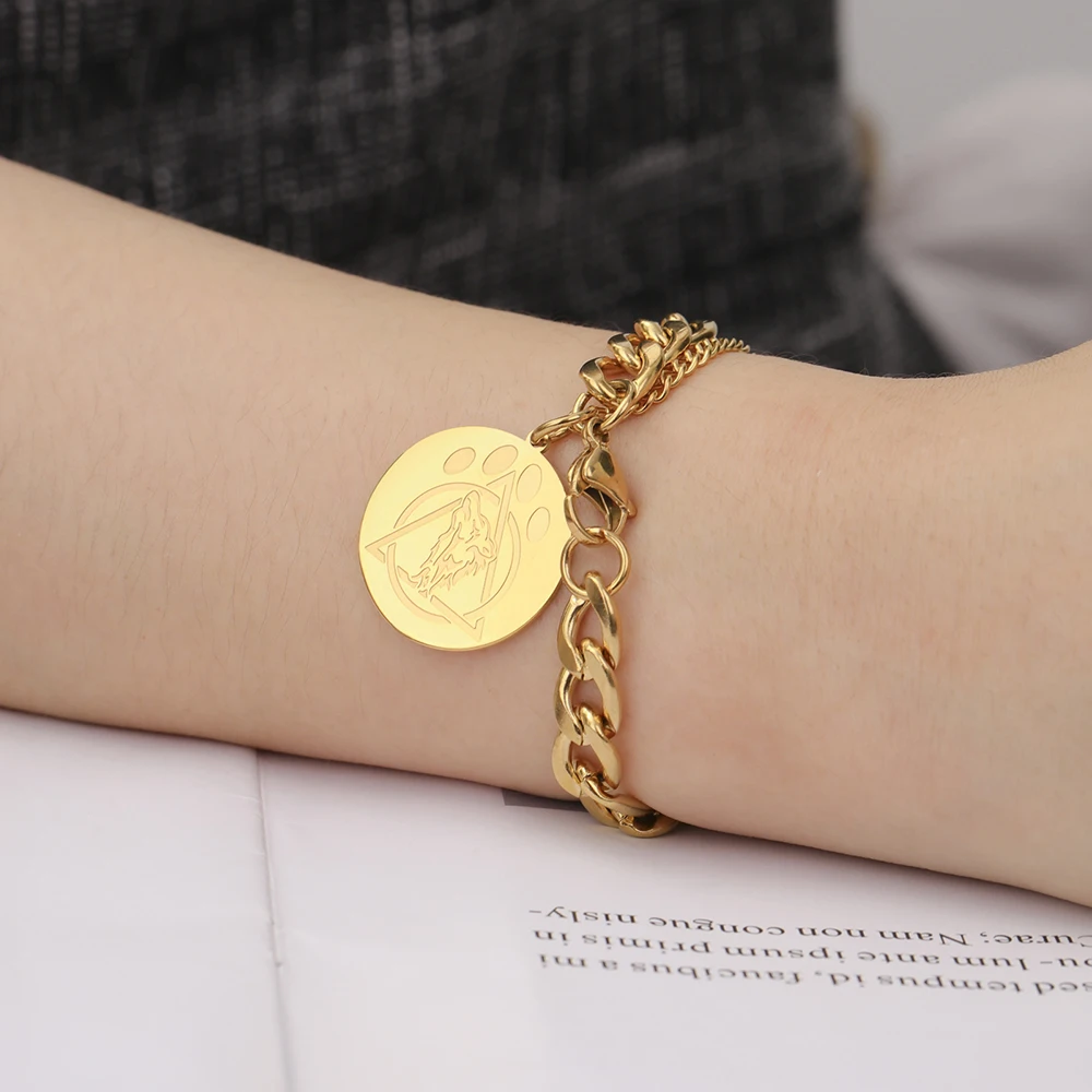 Dawapara Tier Wolf Klaue Therian Symbol Armband Figaro Kette 21 cm Männer Armband Schutz Amulett Edelstahl Schmuck – Detail 4
