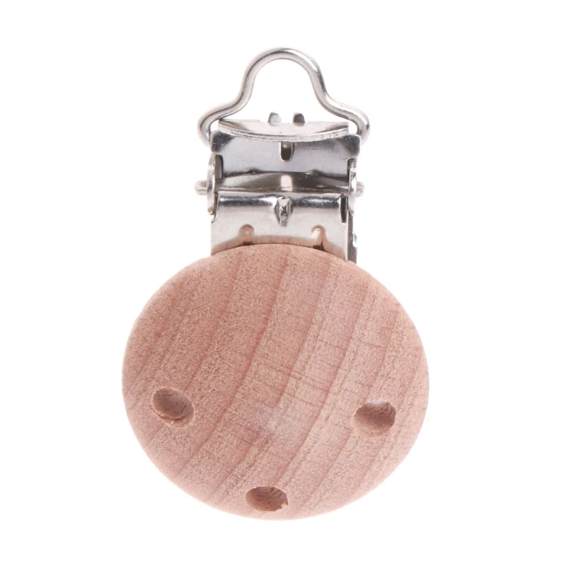 

Natural Color Baby Pacifier Clips Round Wood Metal Soother Nipples Holders