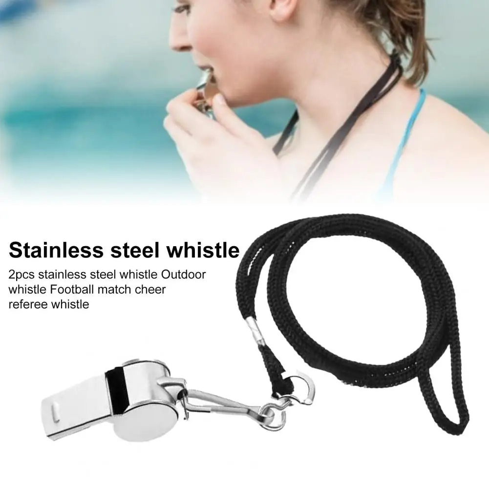 2Pcs Referee Whistles Universal Stainless Steel with Lanyard for Outdoor Basketball Whistles Outdoor Whistles molten dolphin f soccer referee whistle for football camping survival whistles outdoor sports professional whistles