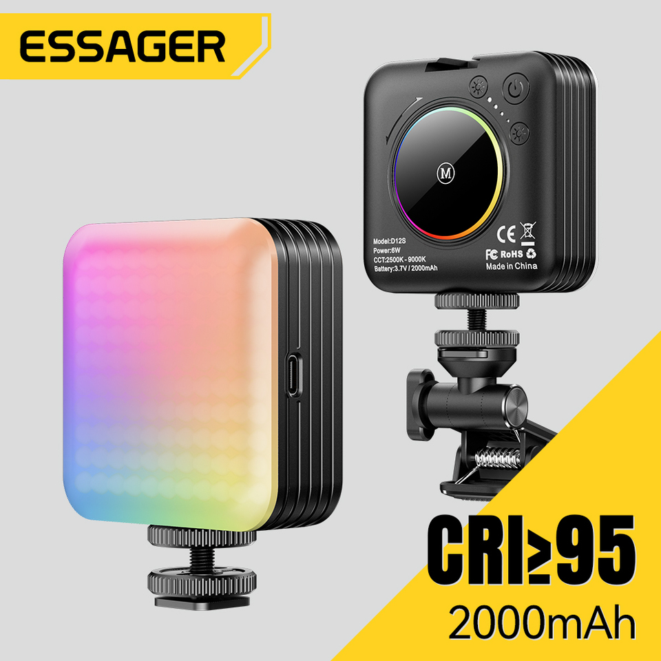 Essager Protable RGB Video Fill Light 2000mAh 2500-9000K Photography Selfie Fill Light CRI95 Pocket Light forVlog Live Streaming