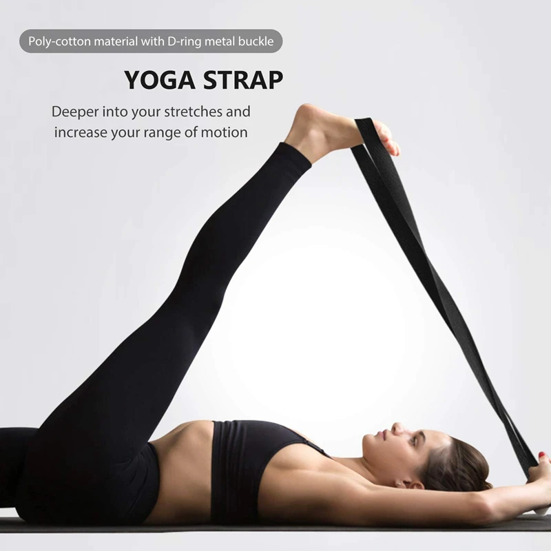 6X Yoga Block And Yoga Strap Set EVA Foam Soft Non-Slip Blocks Universal Pilates Stretching Black