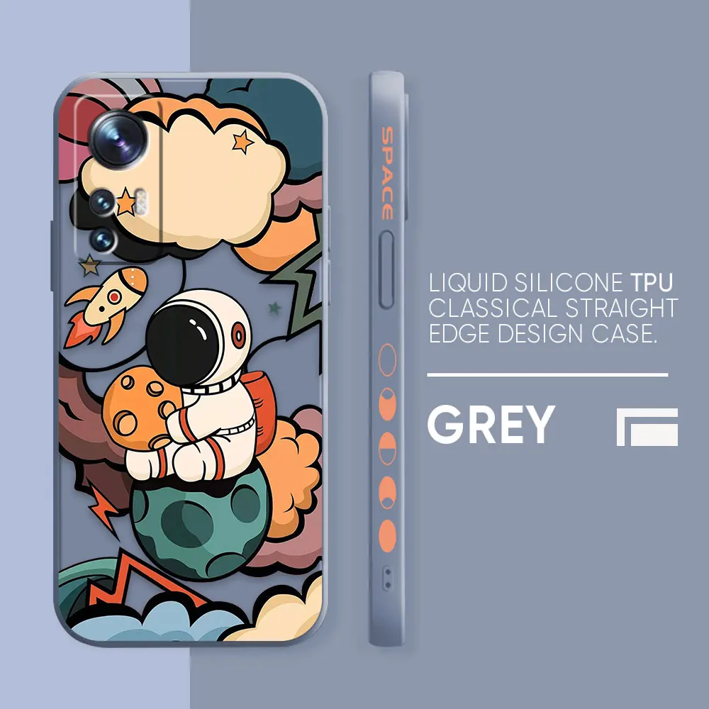 Case For Xiaomi 13 12 12S 11 11T 10 10S 9 9SE 8 8SE Pro Ultra Lite Colour Simple Liquid Silicone Case Cartoon Space Astronaut