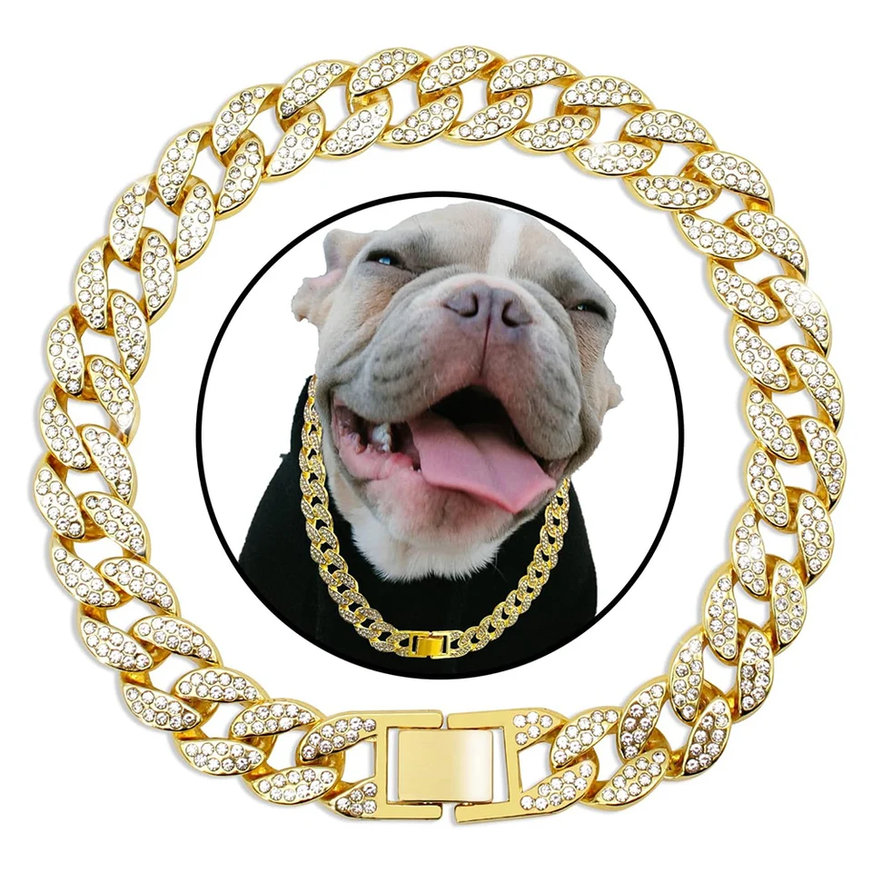 Rose Gold Collar Gold Cuban Link Chain For Dogs Frenchie Dog