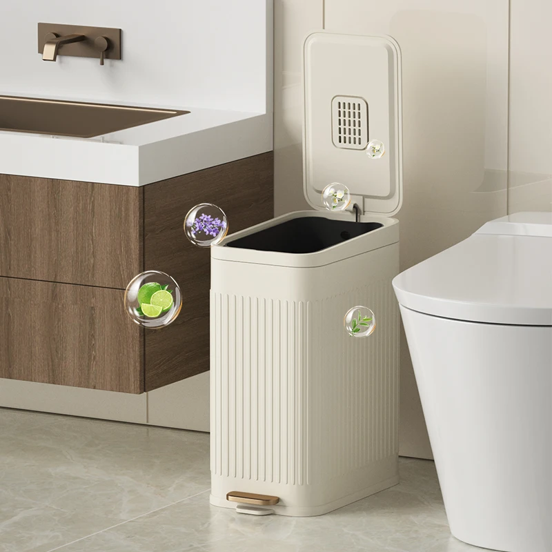 Cestino per rifiuti da cucina quadrato con pedale da 5L/10L/15L, in metallo bianco, stretto con coperchio, per bagno, camera da letto, hotel, toilette.  15