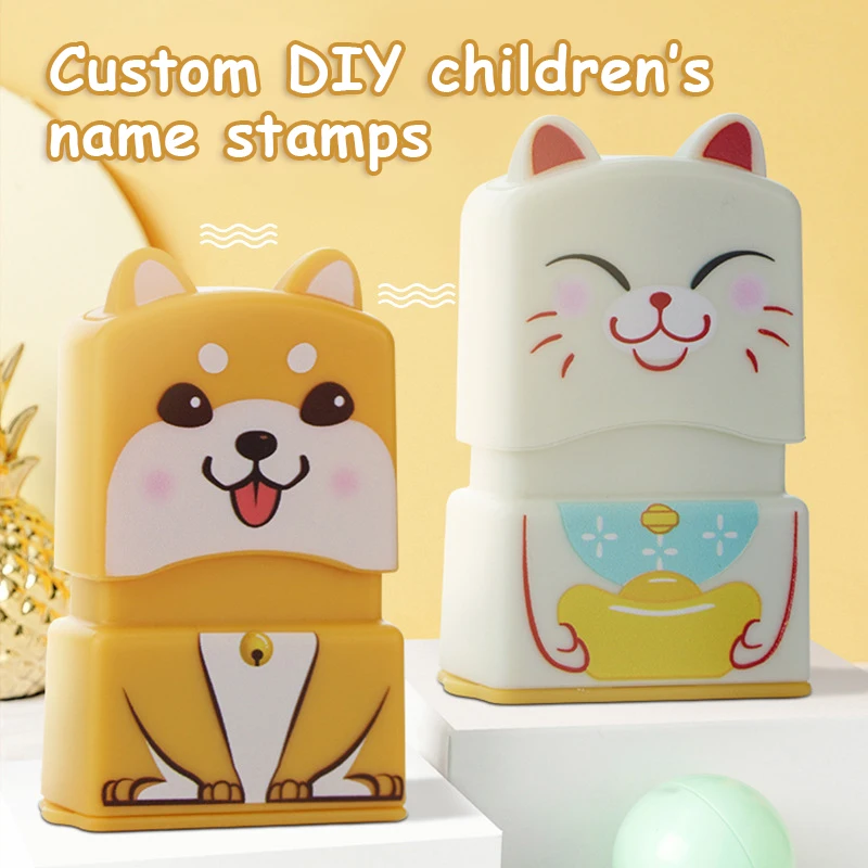 

Cute Cartoon Dog And Cat DIY Custom Personalized Name Toy Seal Stamp Waterproof Clothes School Children Gift Label Tag name toy