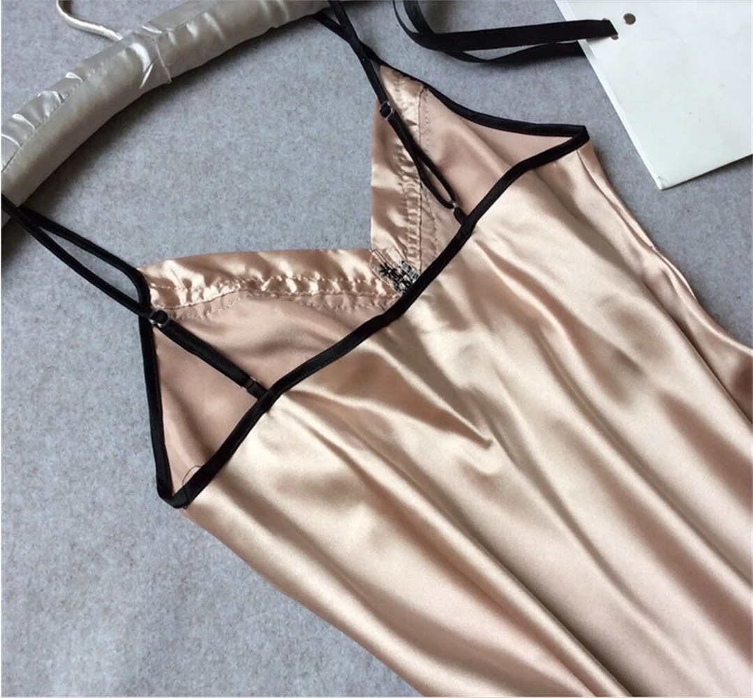 Women Sleepwear Sexy Lace V Neck Lingerie Dresses Night Dress Satin Lace Up Sleeveless Night Gown Bathrobe Nightdress