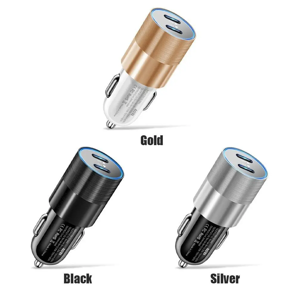 Phone Charger Car Charger Phone Charger Adapter Car Phone Charger 40W Dual USB Type C Car Charger Metal Auto PD Charger Adapter Fast Charging USB C For CellPhone in Car For iPhone 13 12