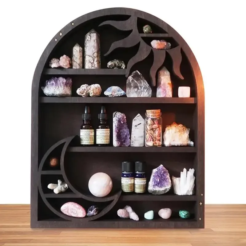 

And Wall Rack Hanging For Wooden Essentials Decor Crystals Storage Display Boho Stone Gothic Shelf Home Crystal Books Decoration