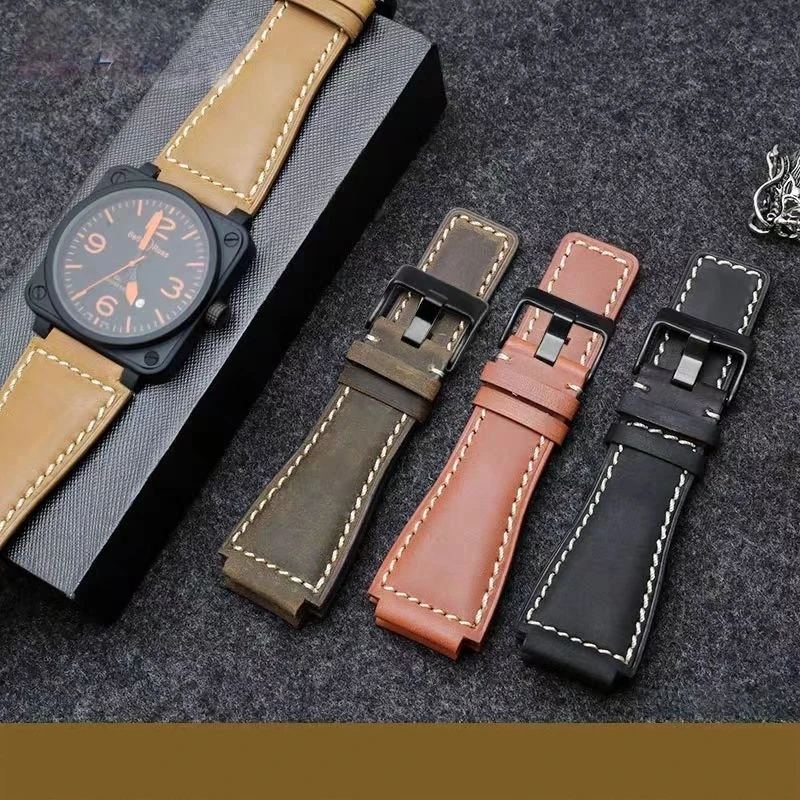 Premium Genuine Leather Watch Strap - Durable & Stylish Replacement Slub Watchband with Crazy Horse Finish