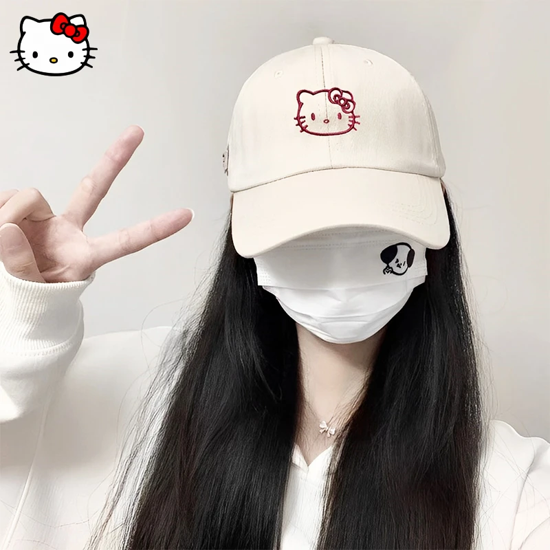 

Kawaii Sanrio Hello Kitty Baseball Cap Cute Student Outdoor Sports Sunshade Sun Hat Y2K Embroidery Retro Adjustable Girls' Cap