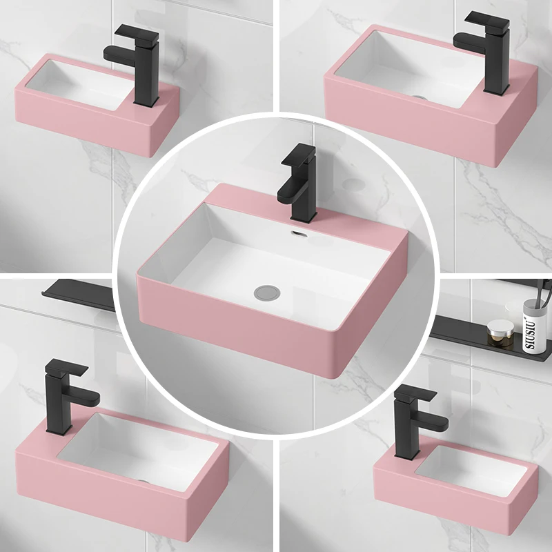 

Small-sized pink ceramic ultra-small washbasin bathroom balcony washbasin mini washbasin single basin wall-mounted