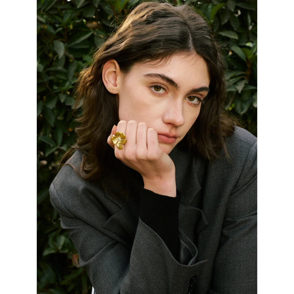 Yhpup Womens Adjustable Golden Flower Ring