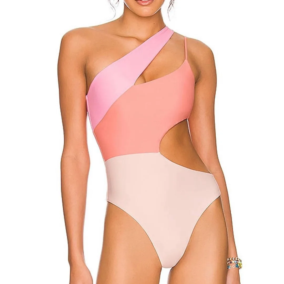 NylonSwimsuitOnePieceSexyContrastColorSwimsuitFemaleNew3030