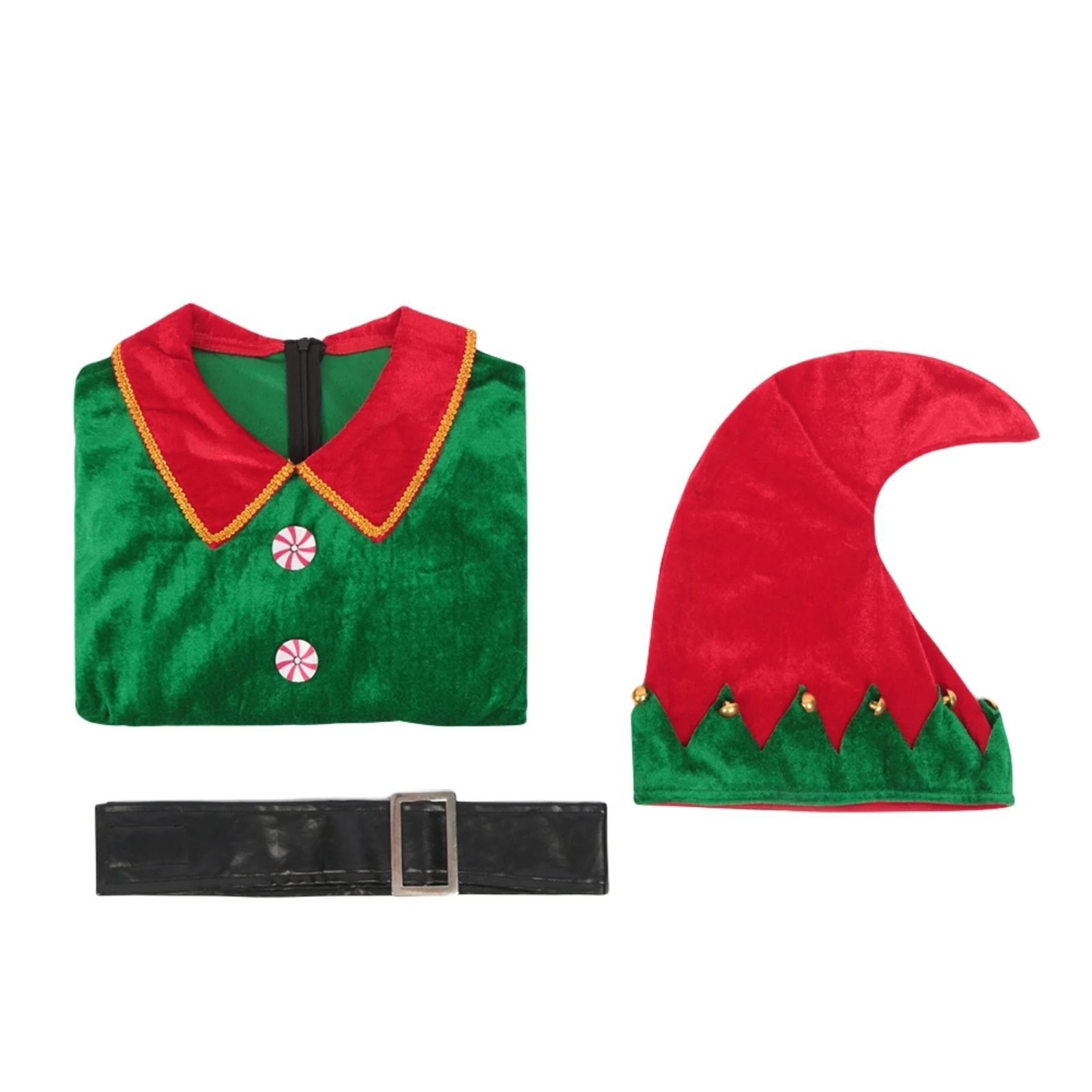 thumbnail image 1 of Disfraz de Papá Noel navideño de lujo para adultos, disfraz de duende navideño, traje de fiesta Macot con sombrero, atuendo de carnaval de Halloween para niñas, 1 of 5