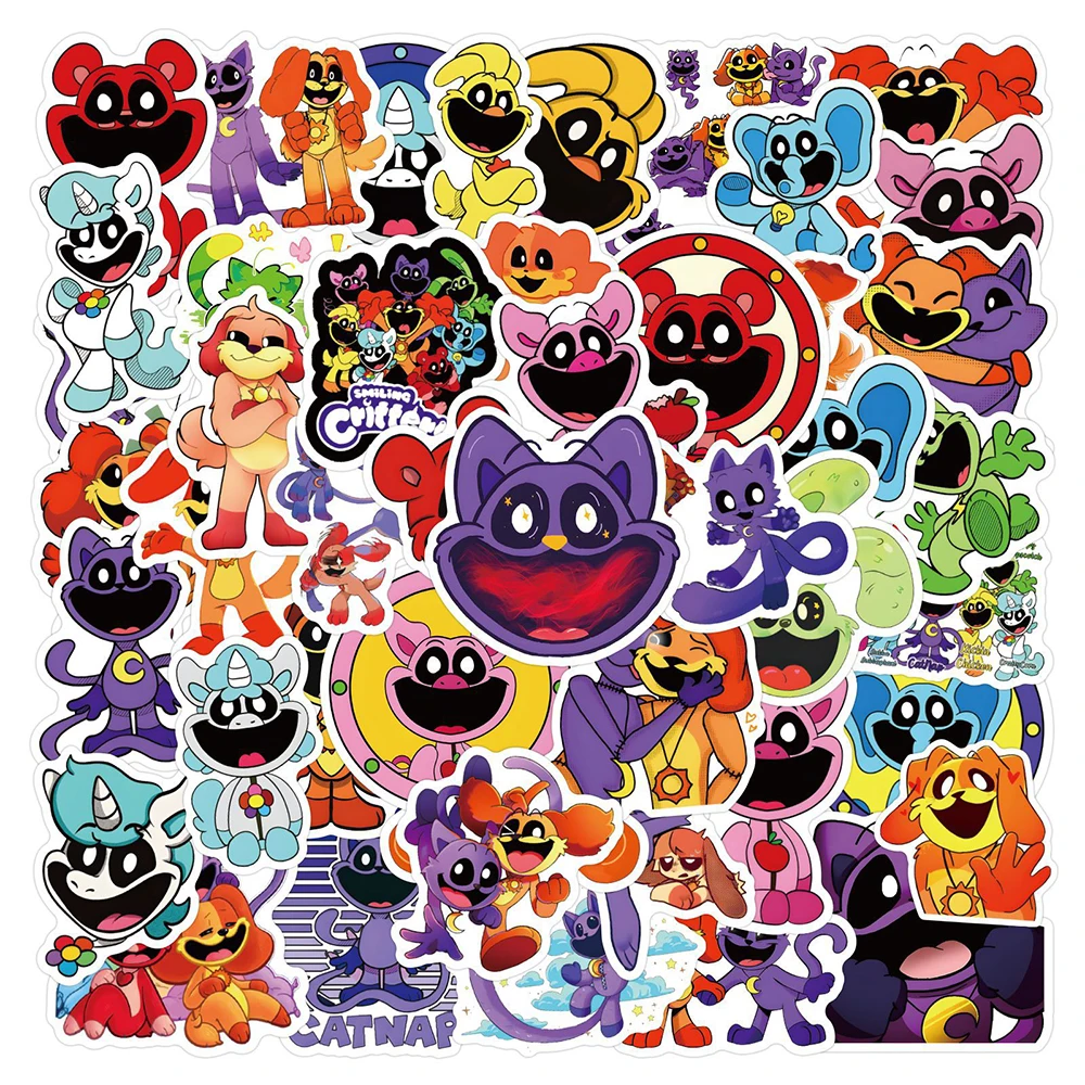 

10/30/50pcs Cartoon Game Smilling Critters Stickers Cool Anime PVC Decals DIY Notebook Diary Bike Graffiti Sticker for Kids Toy