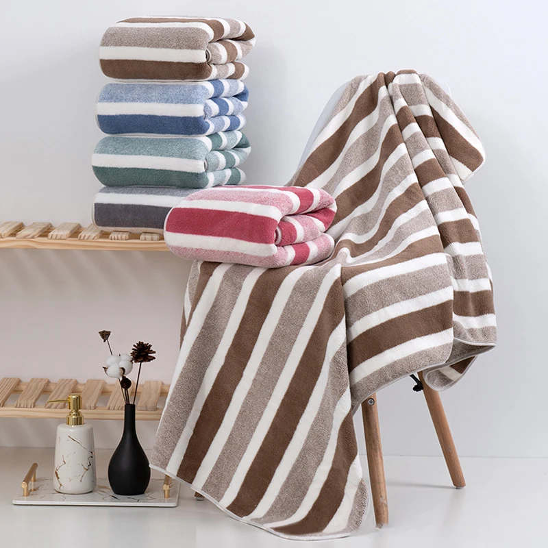 70x140cm Striped Soft Quick Drying Absorbent Bath Towels for Daily Cozy Use Thickened Soft Face Towel Home Bathing Hand Towels