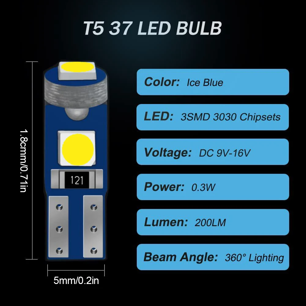 T5 LED  W3W W1.2W 12V LED Canbus ڵ ׸ ,    ǥñ  ڵ  , 10 
