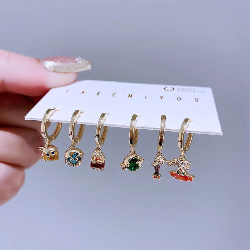 6pcs/set Multi Color Zircon Emotions Hanging Earrings for Women Gold Plated Huggie Hoop Earrings Jewelry 4