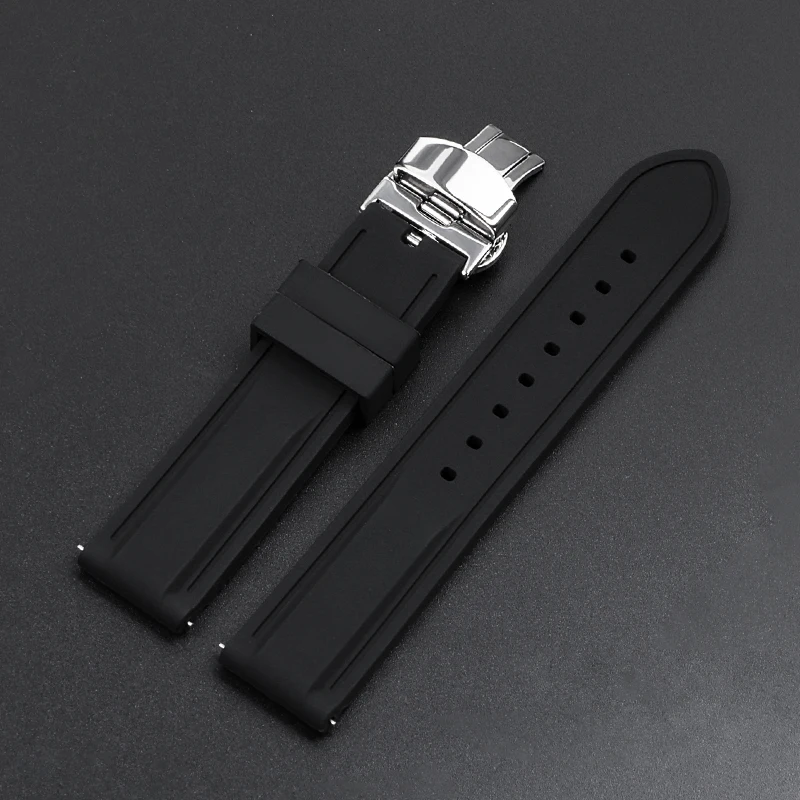 Sporty Silicone Watch Strap with Stainless Steel Butterfly Clasp