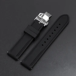 Sporty Silicone Watch Strap with Stainless Steel Butterfly Clasp - 22mm (Black)