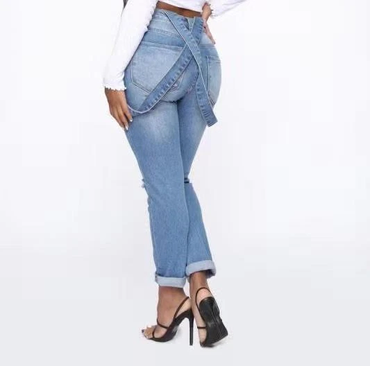 New Slim Fit Ripped Fashion Street Style Denim Trousers Ladies Jeans Women's Clothing