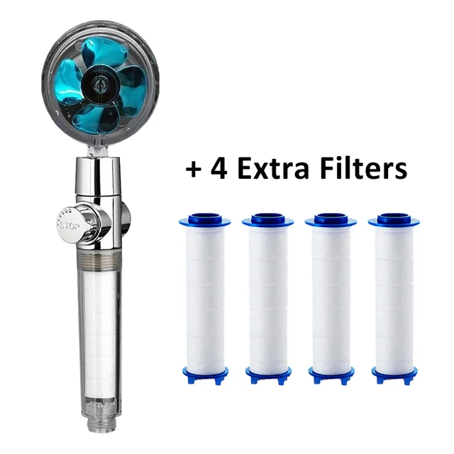 Propeller Shower Head High Pressure Set 360 Rotate With1 Free Water Filter Golden Fan Turbocharge Pure Rainfall Helix Eco Shower B Extra Filter