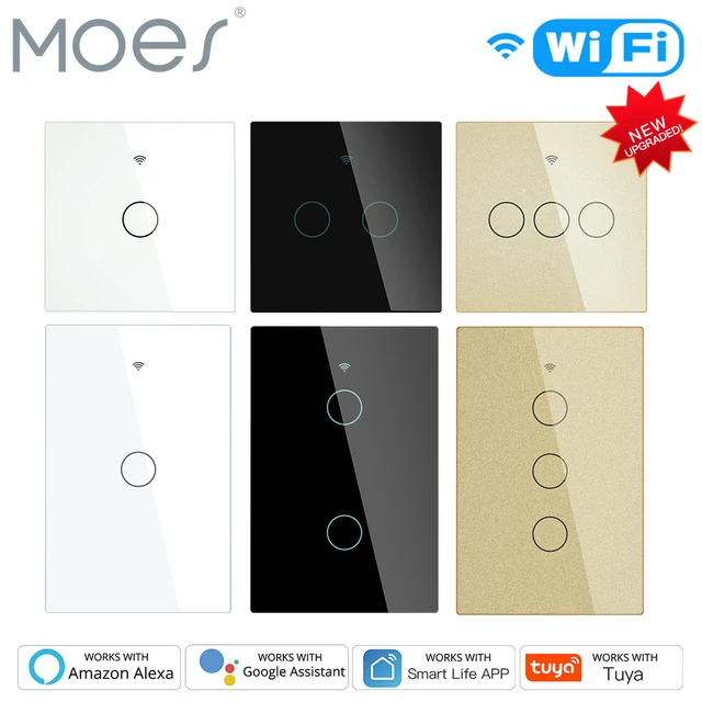 MOES WiFi Wand Touch Licht Schalter RF433 Drahtlose Fernbedienung  Tuya/Smart Leben App Hintergrundbeleuchtung Alexa Google Voice UNS EU 2/3way  - AliExpress