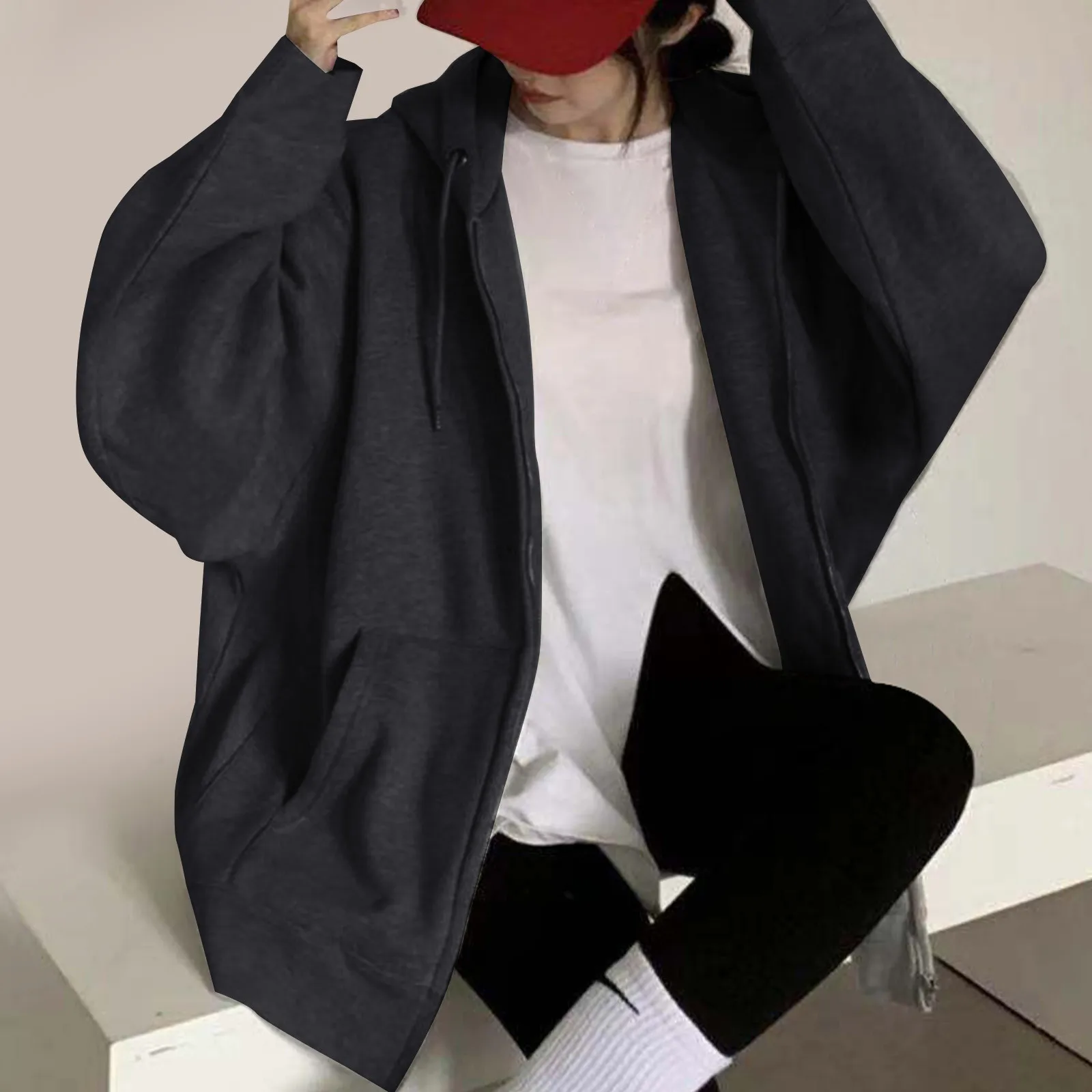 

Autumn Winter Solid Color Zipper Lady Hooded Sweatshirt With Pocket Fashion Streetwear Trend Y2K Harajuku Female Hoodies Jacket