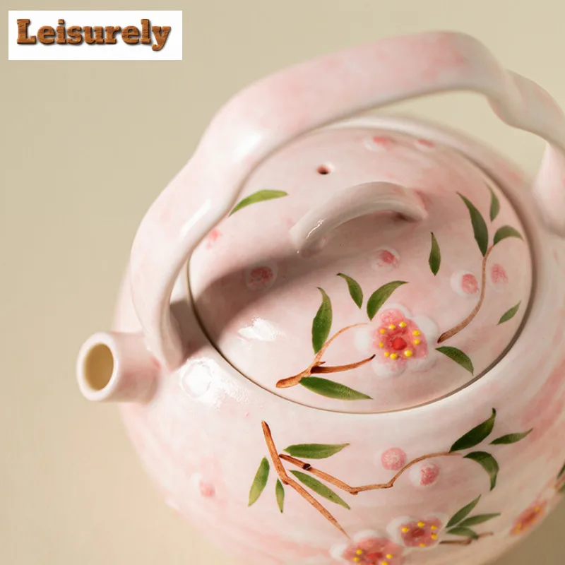 190ml Hand-painted Peach Blossom Lifting Handle Teapot Antique Tea Infuser Pot Tea Maker Kettle with Filter Tableware Ornaments