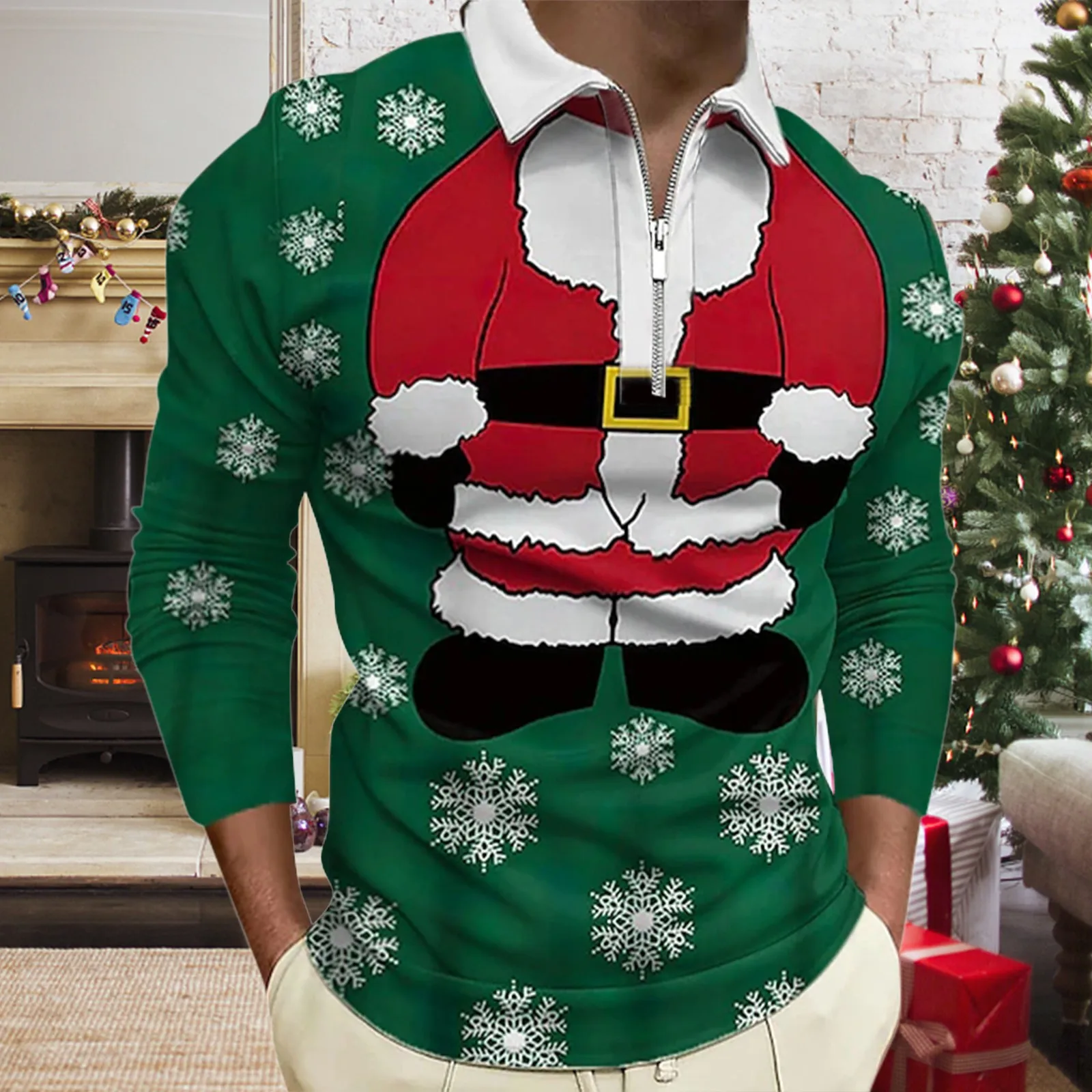 

Men's Christmas shirts Funny Shirt Navidad Ugly Blouses Santa-Claus Tops Themed long-Sleeved 3d-Printed Lapel-Neck camisas