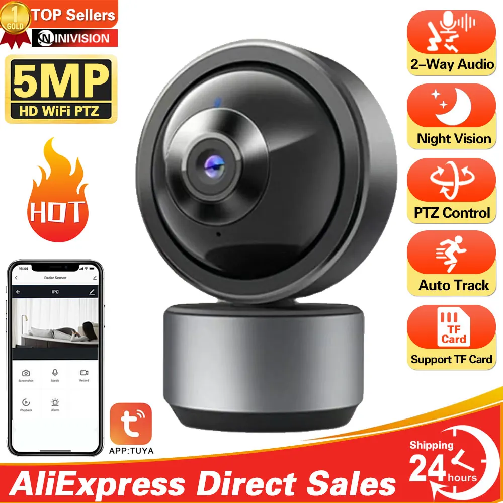 

Tuya Smart Life Camera 360 ° 5MP Wifi Monitoring Via Infrared Mobile Phone Night Vision 360°Tracking PTZ Surveillance PT Camera