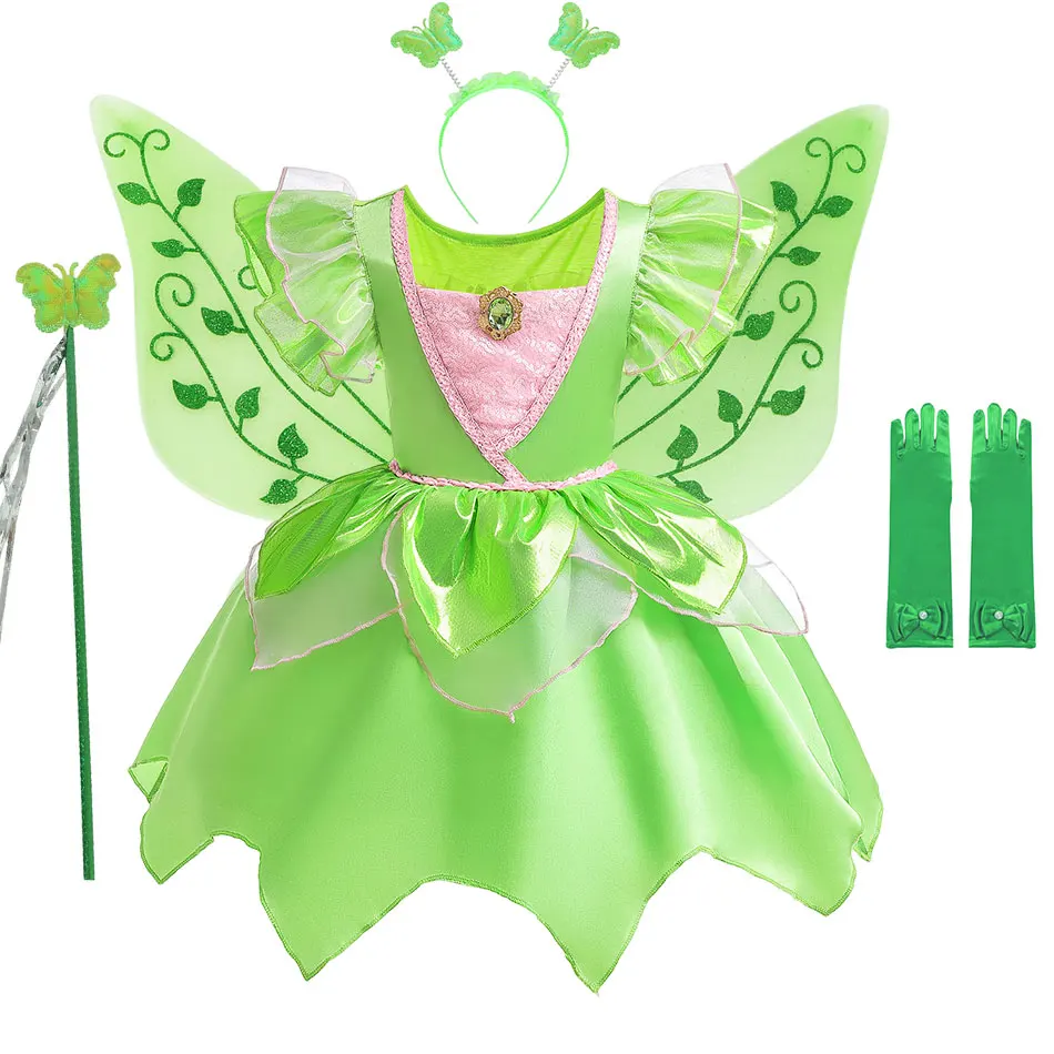 

Disney Tinker Bell Princess Dress Girl Fantasy Dress Up Cosplay Costume Party Carnival Halloween Gown Children Clothes 3 to 8Yrs