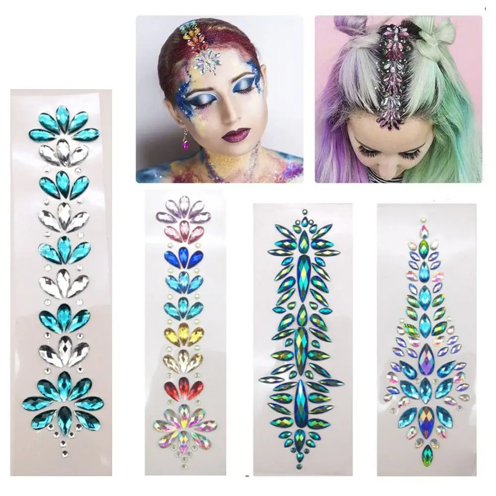 

EDM Music Festival 3D Crystal Stickers Colored Resin Drill Fashion Face Accessory Forehead Stage Decor Temporary Tattoo Stickers