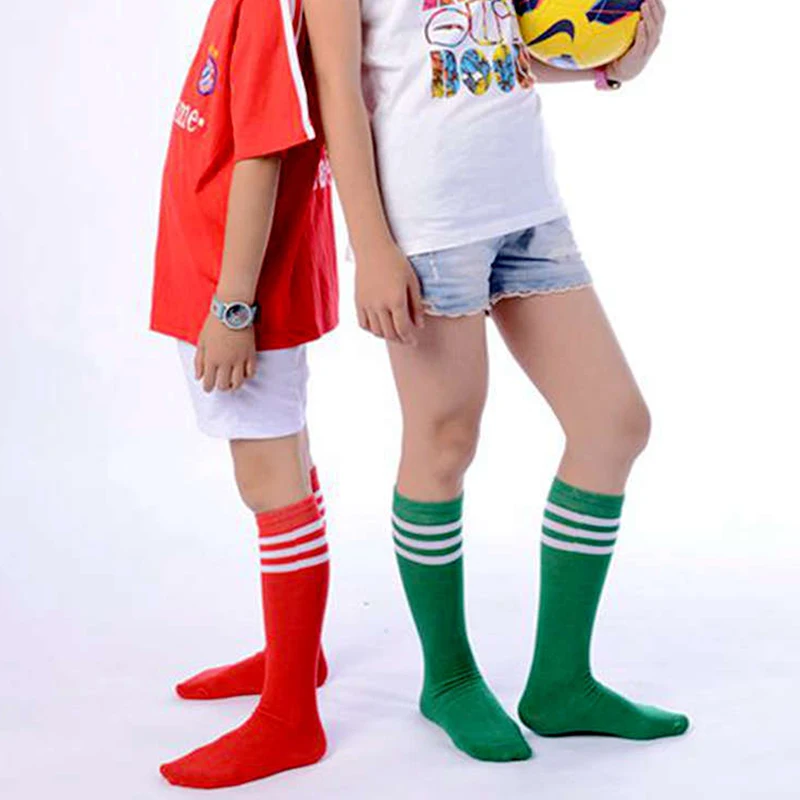1 Pair Solid Striped Heelless Knee-High Football Socks Kids Legging Stocking Soccer Baseball Dance Cheerleading Sports Socks For sports socks