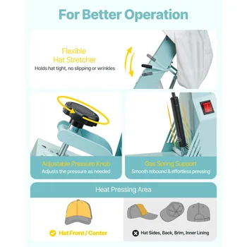 SucceBuy Hat Heat Press Machine with 2/4pcs Interchangeable Platens Precise Temperature and Time Control Hat Heat Press 4