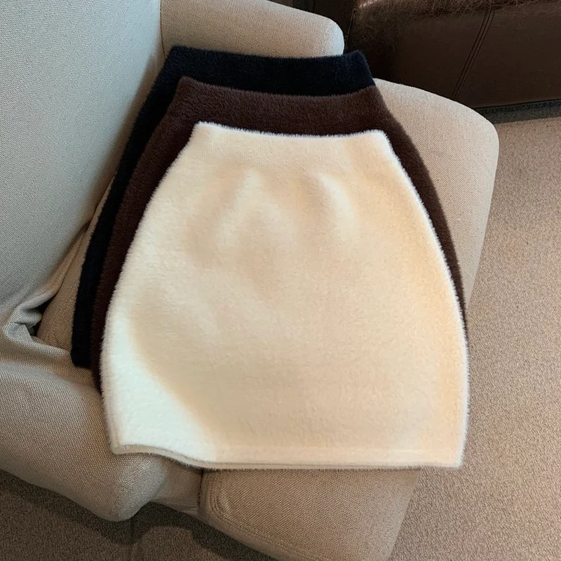 

Slim And Sexy Faldas Mujer Moda High Waist Hip Bag Black Fur Skirt Women's Mini Autumn And Winter Elegant Korean Version