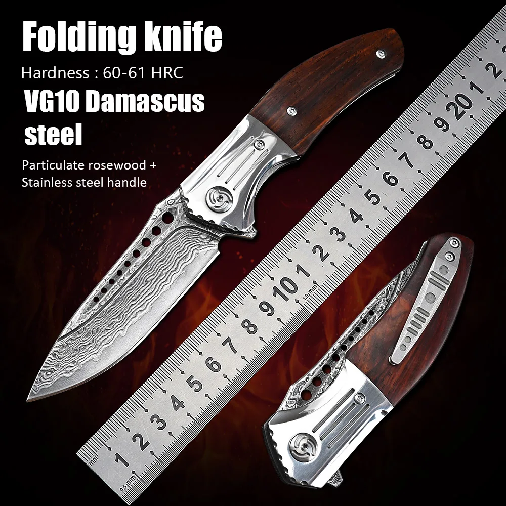 

Jackknife VG10 Damascus Folding Knife Self Defense Ball Bearing Pocket Knife Tactical Hunting Survival Knives