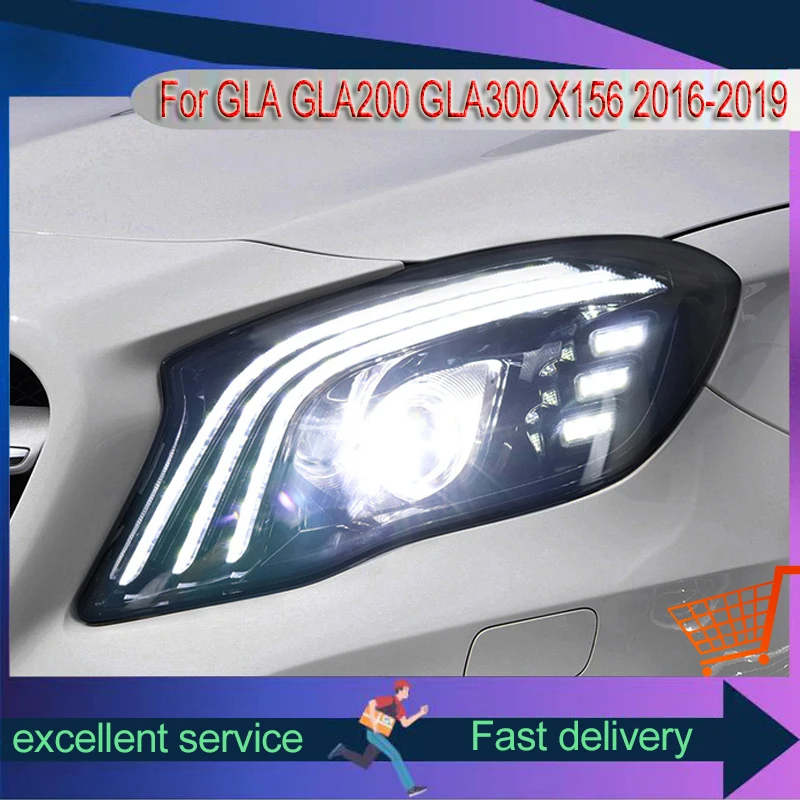 

Auto Headlight For Mercedes Benz 2016-2019 GLA GLA200 GLA300 X156 Refit Assembly A Touch Of Blue Dynamic Light LED Car Accessory