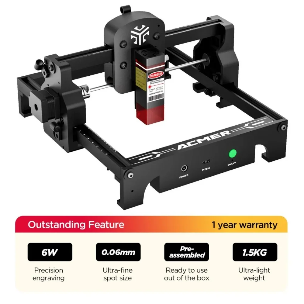 ACMER S1 6Wミニレーザー彫刻機 ポータブル小型レーザー彫刻切断ツール