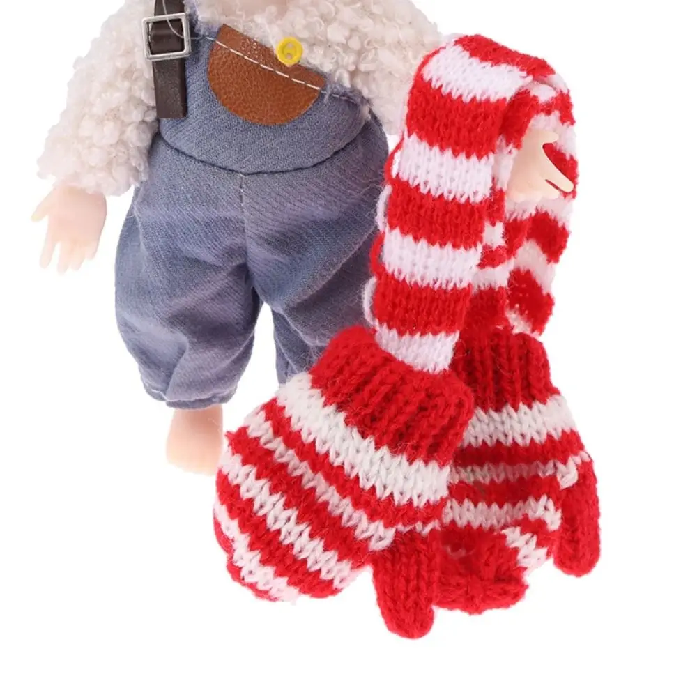 Miniature Neck Scarf 1:12 Doll Clothes Soft Simulation Doll Scarf with Gloves Pretend Play Winter Doll Accessories Xmas