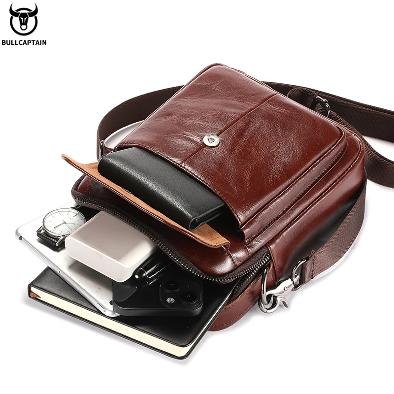 Leather Crossbody Bag Men's Leather Crossbody Bag Multifunctional 7.9-inch Tablet Handbag Retro Casual