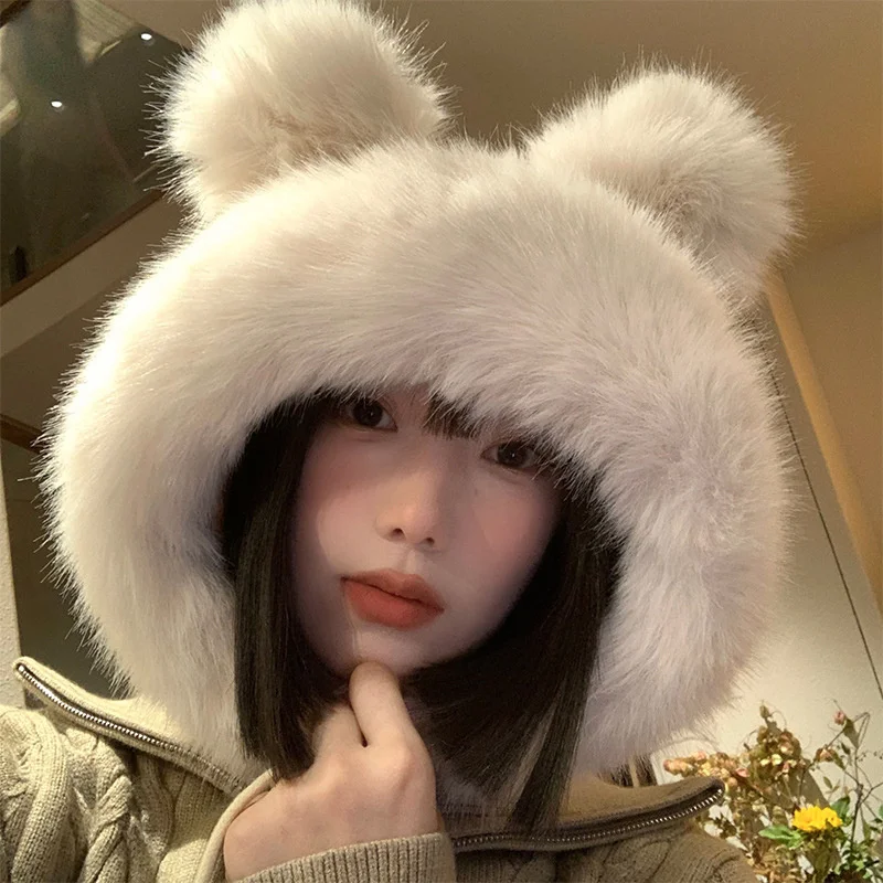Bear Ear Plush Hats For Women Girls winter hat fur hat