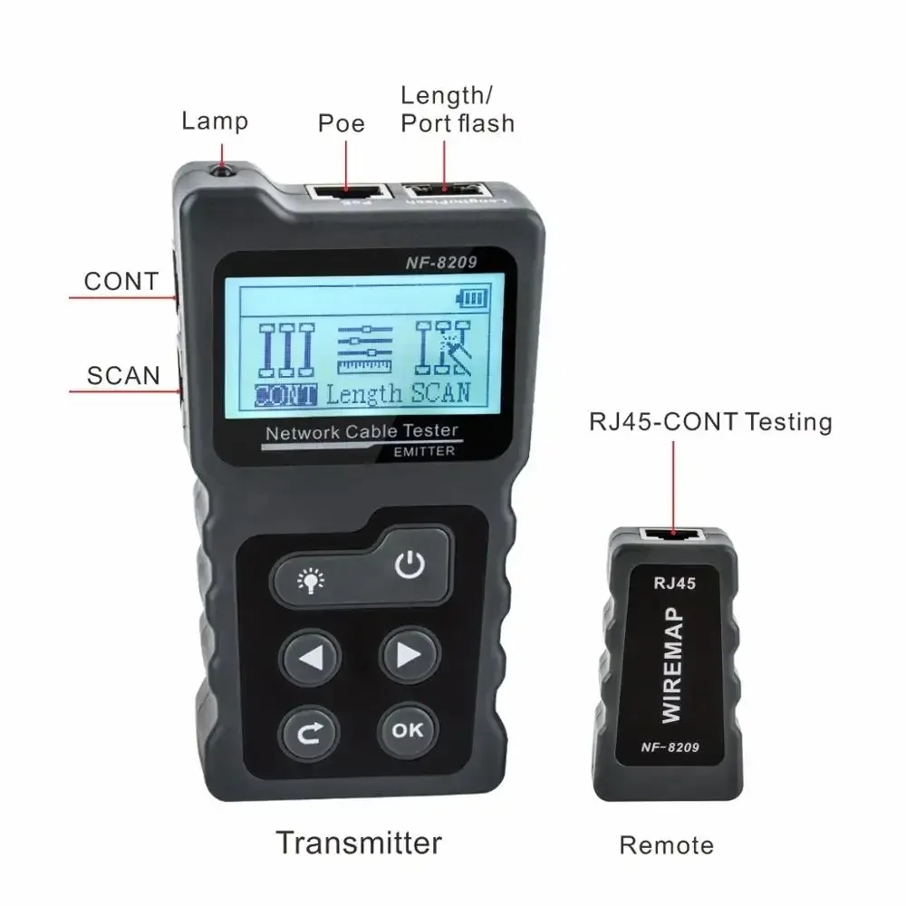 NF-8209 RJ45 Cable Tracker POE Network Wire Checker Cable Tester Test Network Tool Scan Wiremap Utp Tester network cable tester